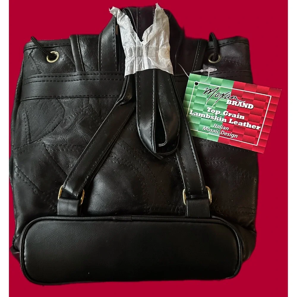 Maxam‎ Brand Black Lambskin Leather Mosaic Patchwork Small Backpack LUPURSE3 NWT